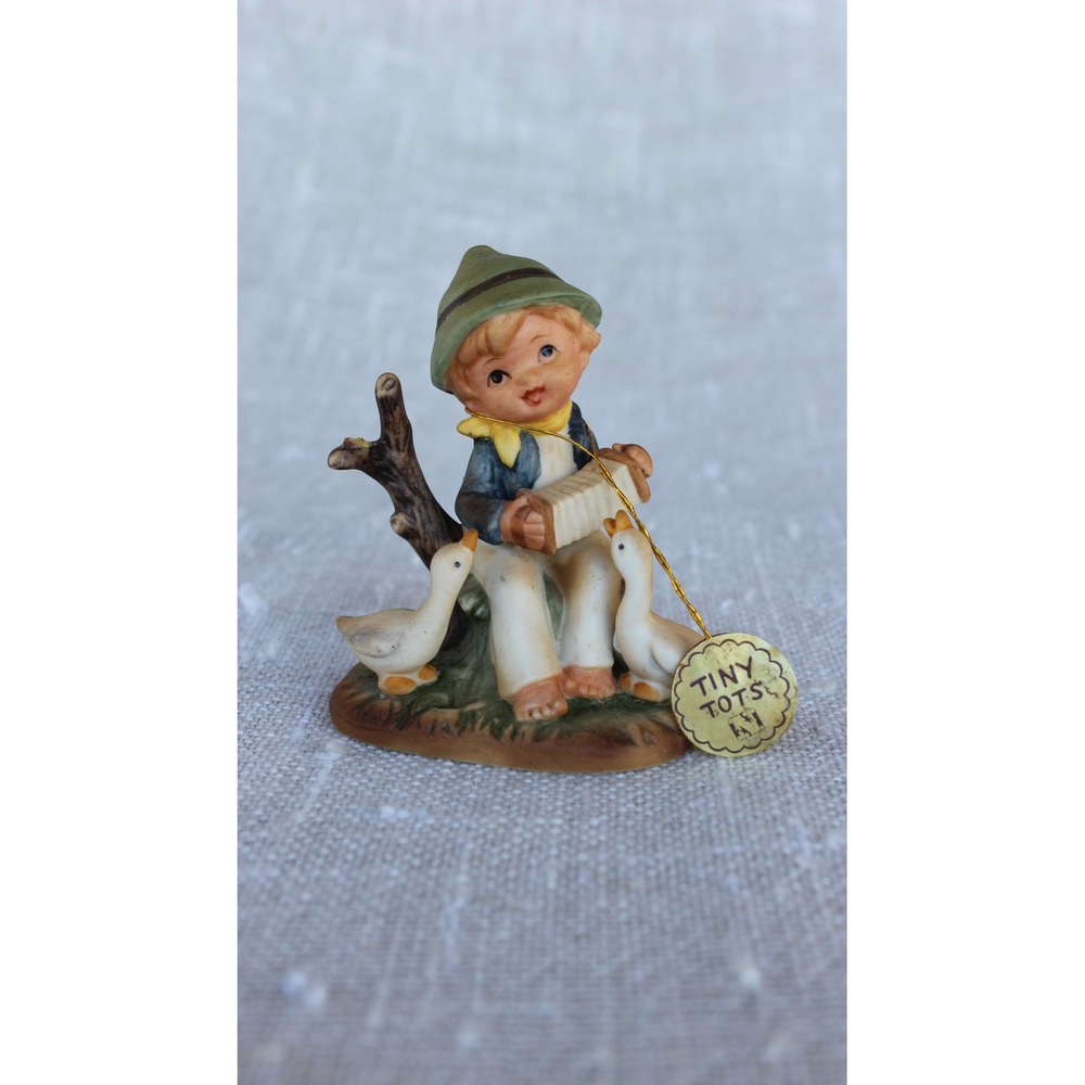Vintage Napcoware Tiny Tots Boy with Accordion and Geese Porcelain Figurine